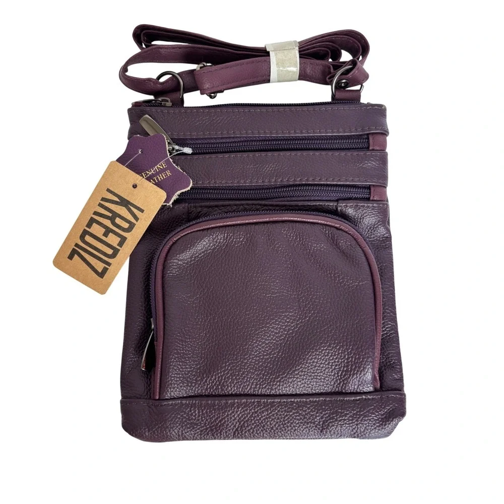Krediz Purple Super‎ Soft Genuine Leather Crossbody Bag Organizer NWT